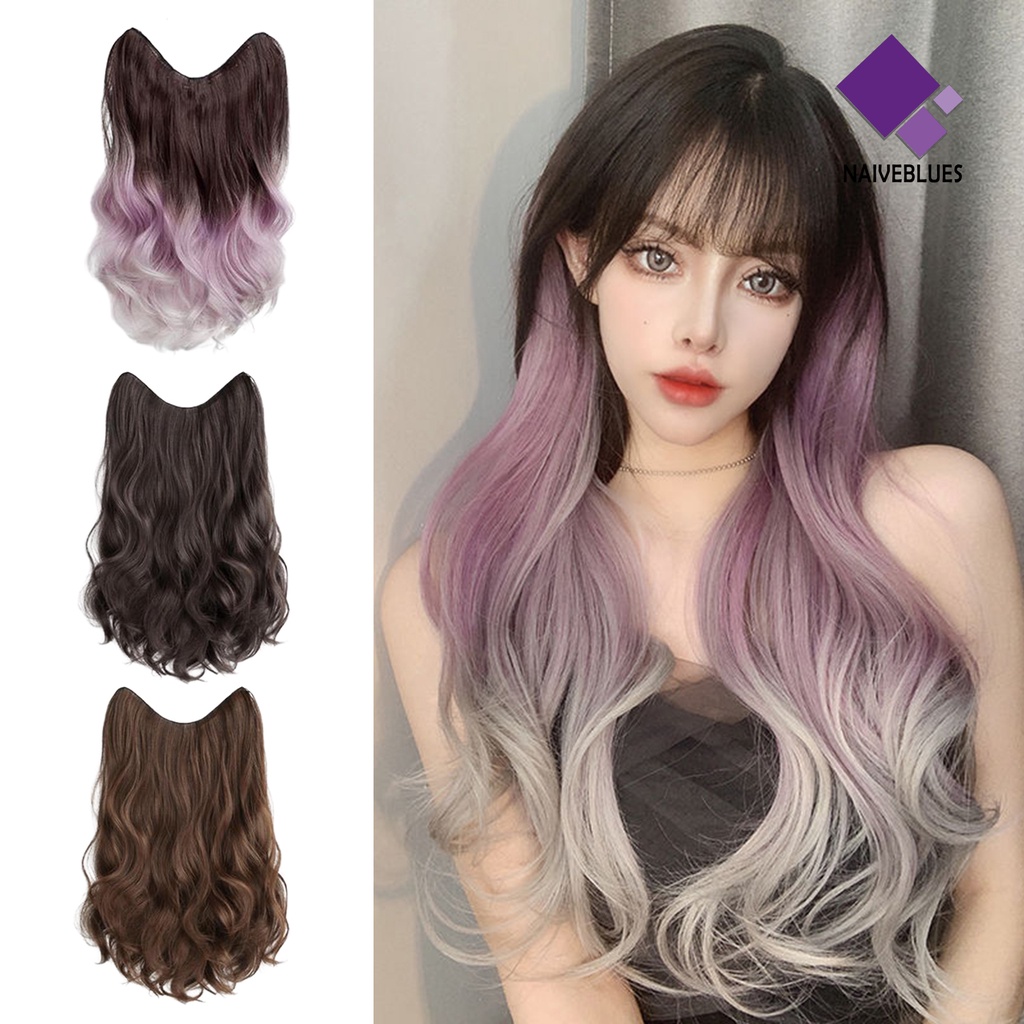 &lt; Naiveblues &gt; Potongan Wig Keriting Lembut Berbulu Alami Desain Pas Sempurna One-piece Berwarna Gradasi Panjang