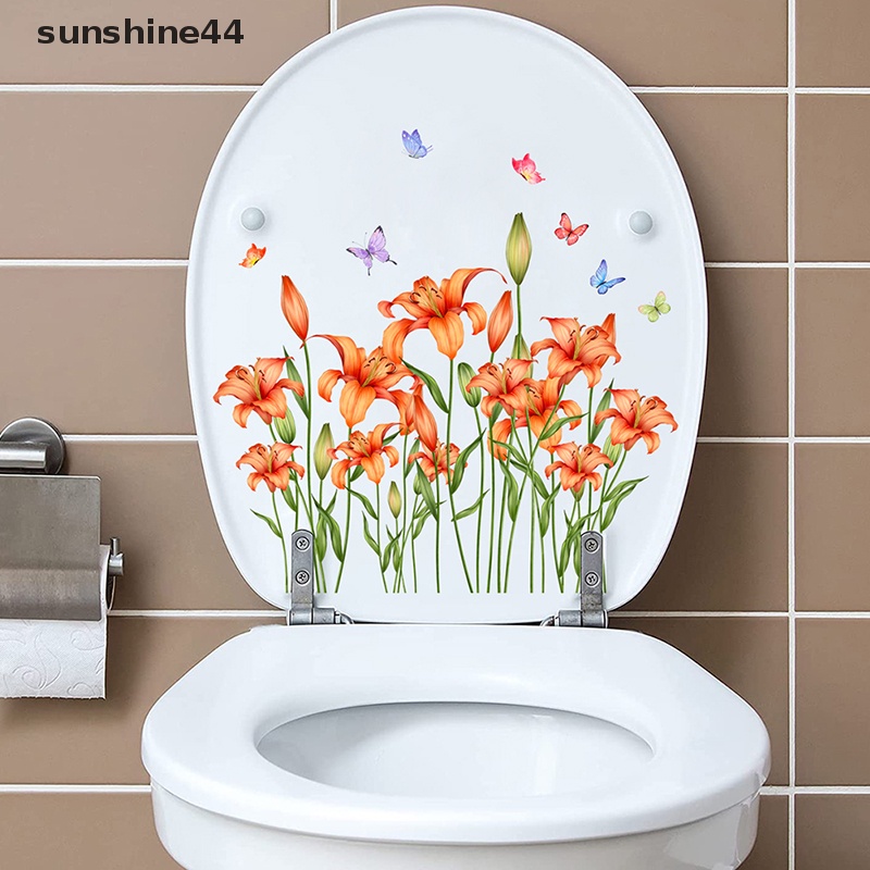 Sunshine 1PC Bunga Burung Toilet Stiker WC Self Adhesive Paings Removable Kamar Mandi Decal Hias Dekorasi Ruangan Stiker Dinding ID