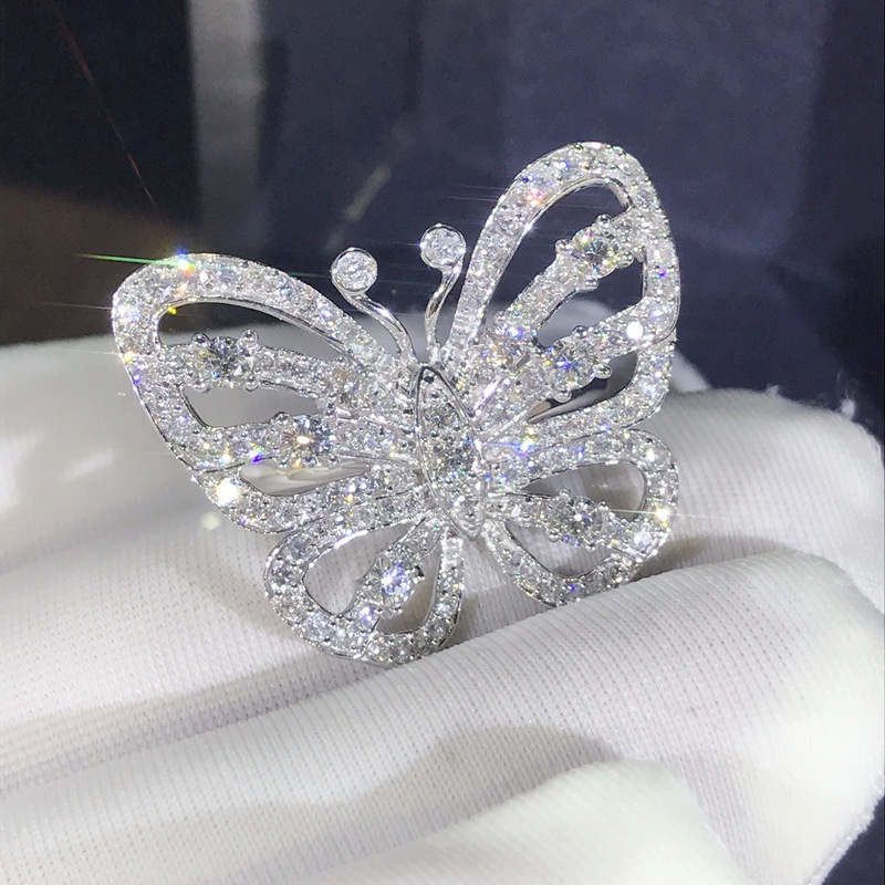 Goldkingdom Aksesoris Perhiasan Fashion Ready Stock Zirkon Busur Bertabur Cincin Berlian, Cincin Pertunangan Mewah Untuk Selebriti Di Perak Sterling