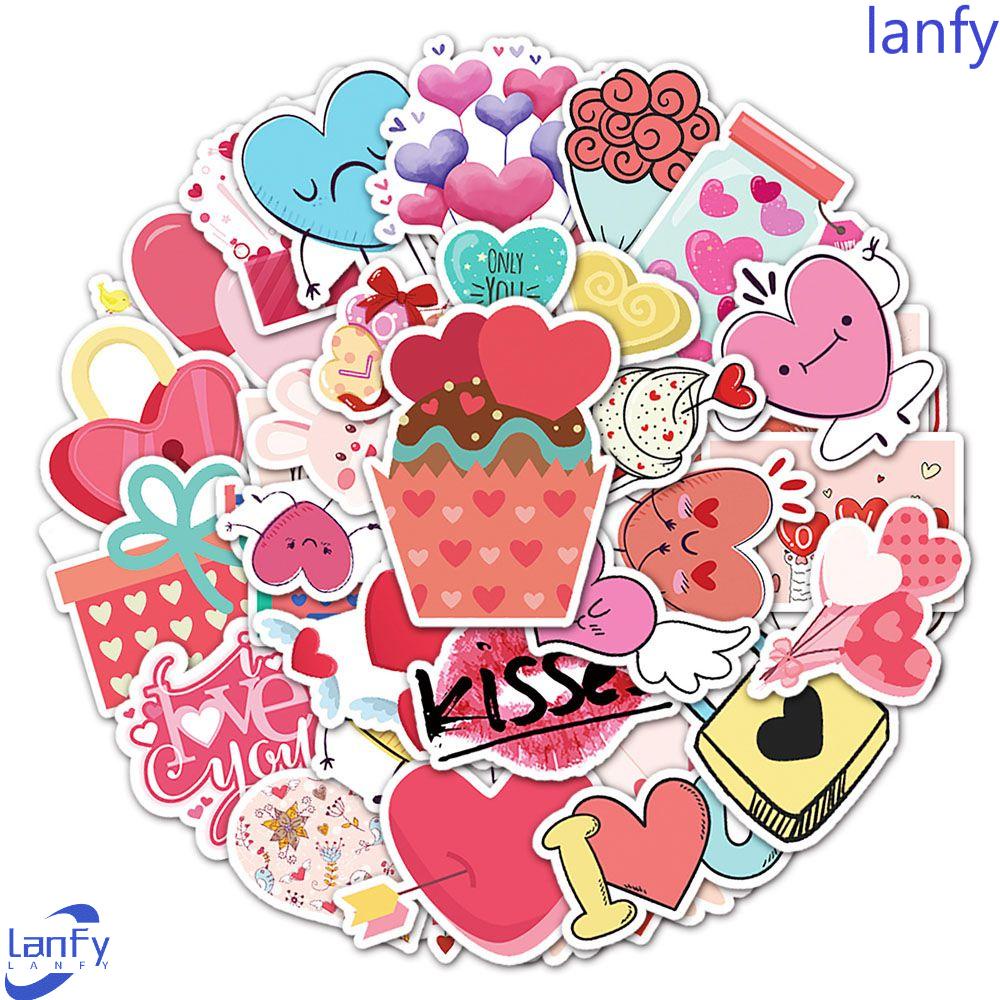 Lanfy Stiker Hari Valentine 50 Pcs Label Dekorasi Laptop Motor Sekolah Kantor Perlengkapan Koper Skateboard Valentine Hari Animel Stickers