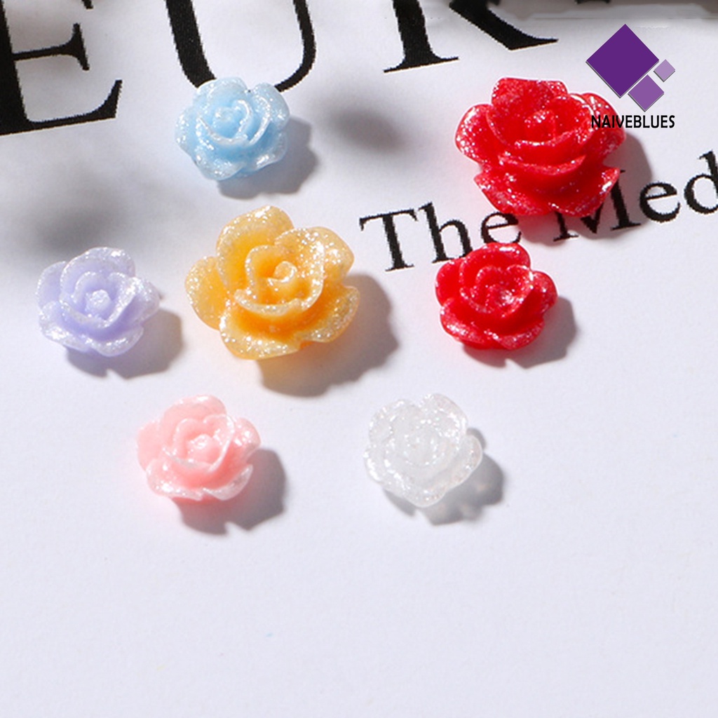 [naiveblues] 100pcs/set Hiasan Kuku Bentuk Bunga Penembus Es 3D Resin Camelia Aurora Stones Art