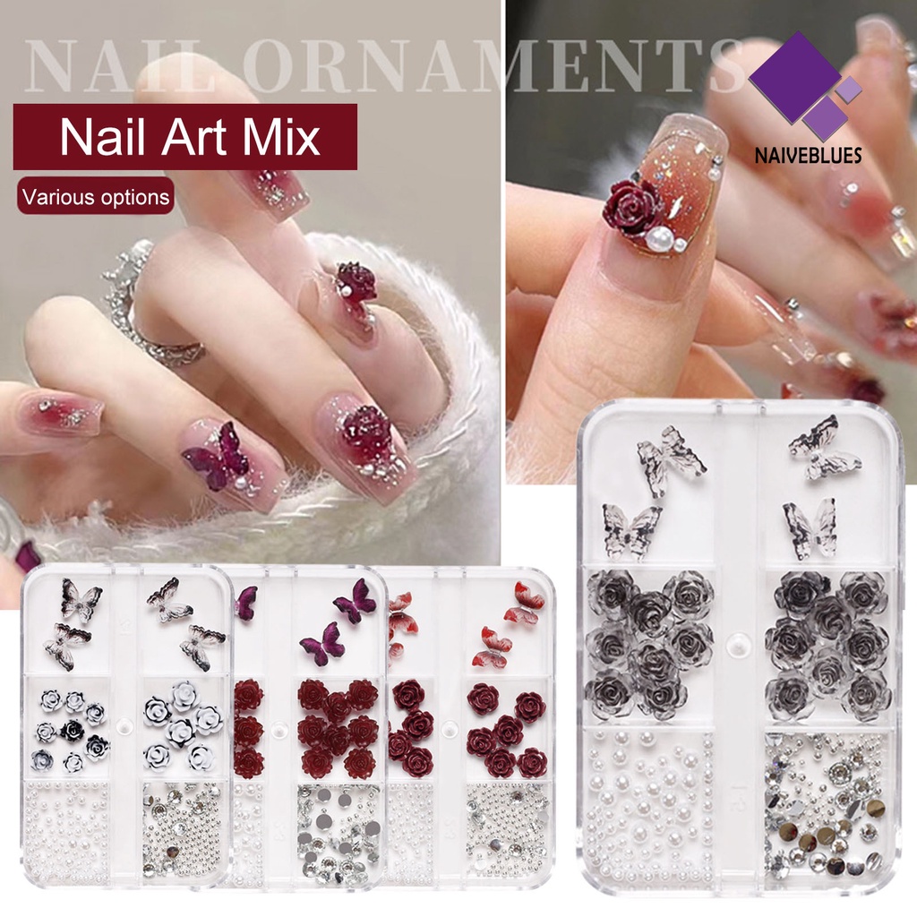 [naiveblues] 1kotak Pesona Nail Art Berkilauan Retro Mudah Tempel Mempesona Visual DIY Resin