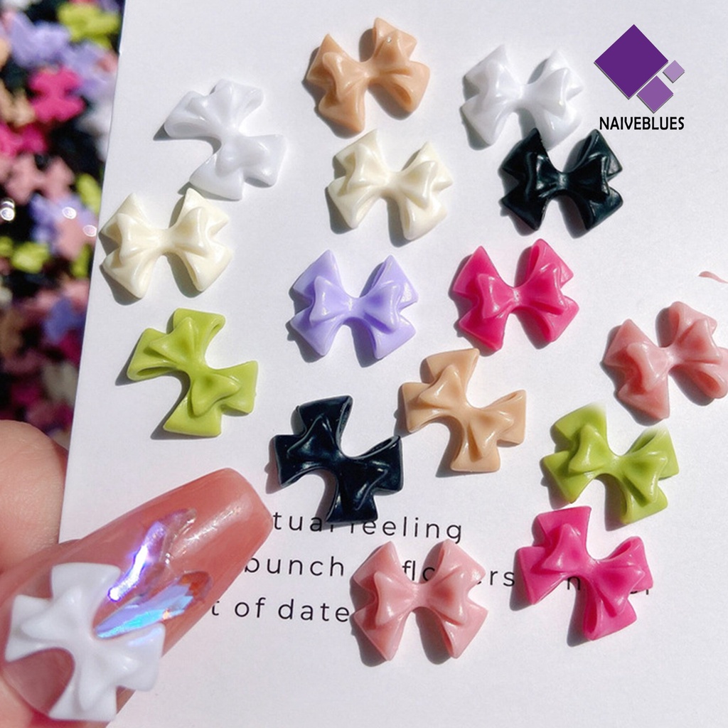 [naiveblues] 30pcs Dekorasi Kuku Mudah Tempel Busur-Simpul Transparan Efek 3D DIY Art Kawaii