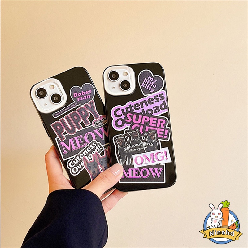 IPHONE Casing 3in1 Kompatibel Untuk Iphone14 13 12 11 Pro Max X Xr Xs Max 8 7 6 6s Plus SE Gaya Eropa Amerika Inggris Anjing Pasangan Ponsel Case Perlindungan Lensa Penuh Silikon Soft Case