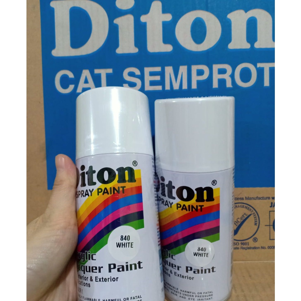 SOLID COLOURS DITON Spray Paint Acrylic Lacquer Paint Pilox Pilok Cat Semprot - 840 WHITE / PUTIH GLOSSY MENGKILAP (300cc / 300ml)