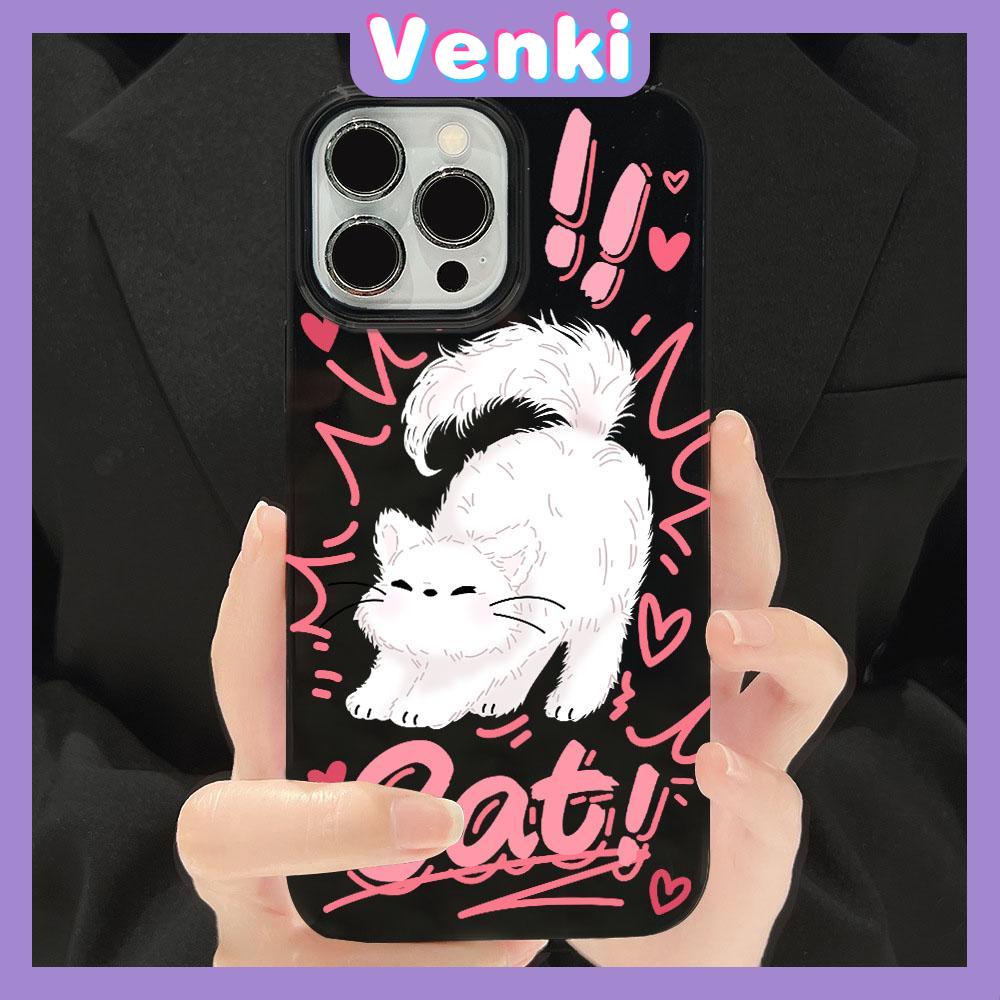 VENKI - For iPhone 11 iPhone Case Black Glossy TPU Soft Case Shockproof Protection Camera Cute Cat Compatible with iPhone 14 13 Pro max 12 Pro Max 11 xr xs max 7Plus 8Plus