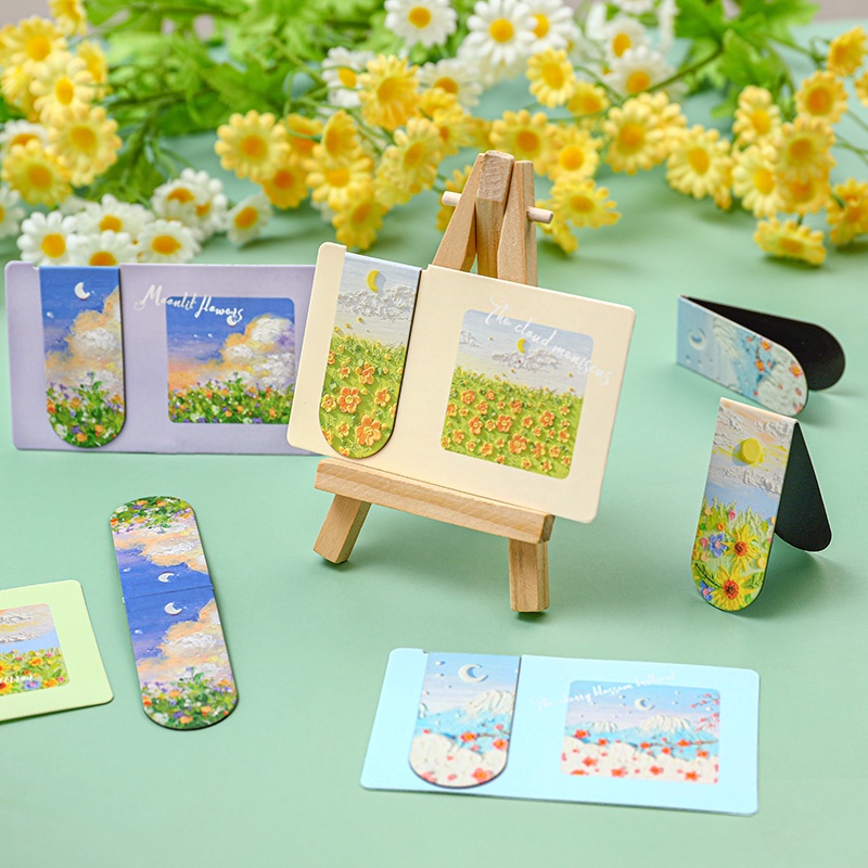 3pcs Lukisan Cat Minyak Cantik Seri Bunga Bookmark Magnet Perpustakaan Sekolah Mini Halaman Buku Maps