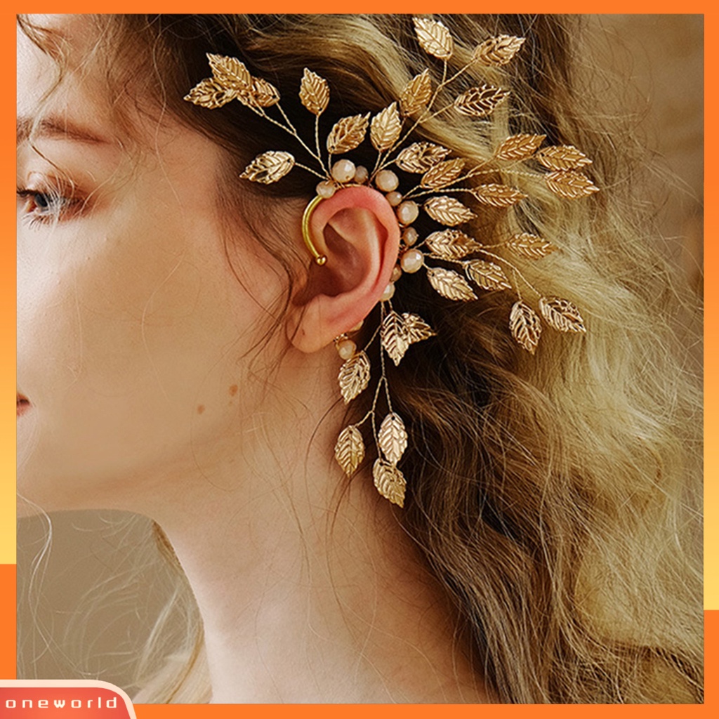[EONE] 1pc Lady Earring Semua Pertandingan Desain Daun Indah Vintage Kokoh Berdandan Logam Non Piercing Klip Telinga Perhiasan Aksesori