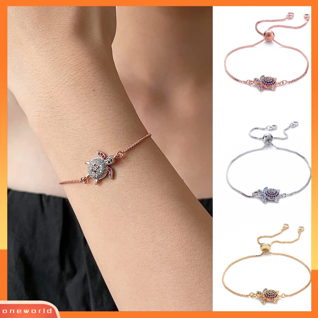 [EONE] Turtle Gelang Adjustable Shiny Colorful Rhinestones Sparkling Geometric Hias Hadiah Wanita Gadis Penyu Laut Gelang Mungil Perhiasan Untuk Pacaran