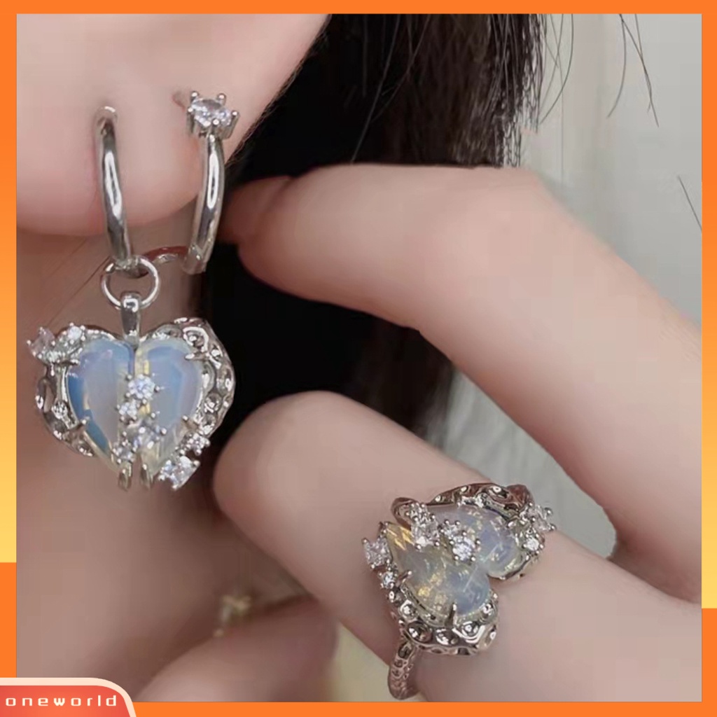 [EONE] Wanita Kalung Hati Berlian Imitasi Perhiasan Gaya Perancis Dapat Disesuaikan Kalung Anting Cincin Perhiasan Hadiah