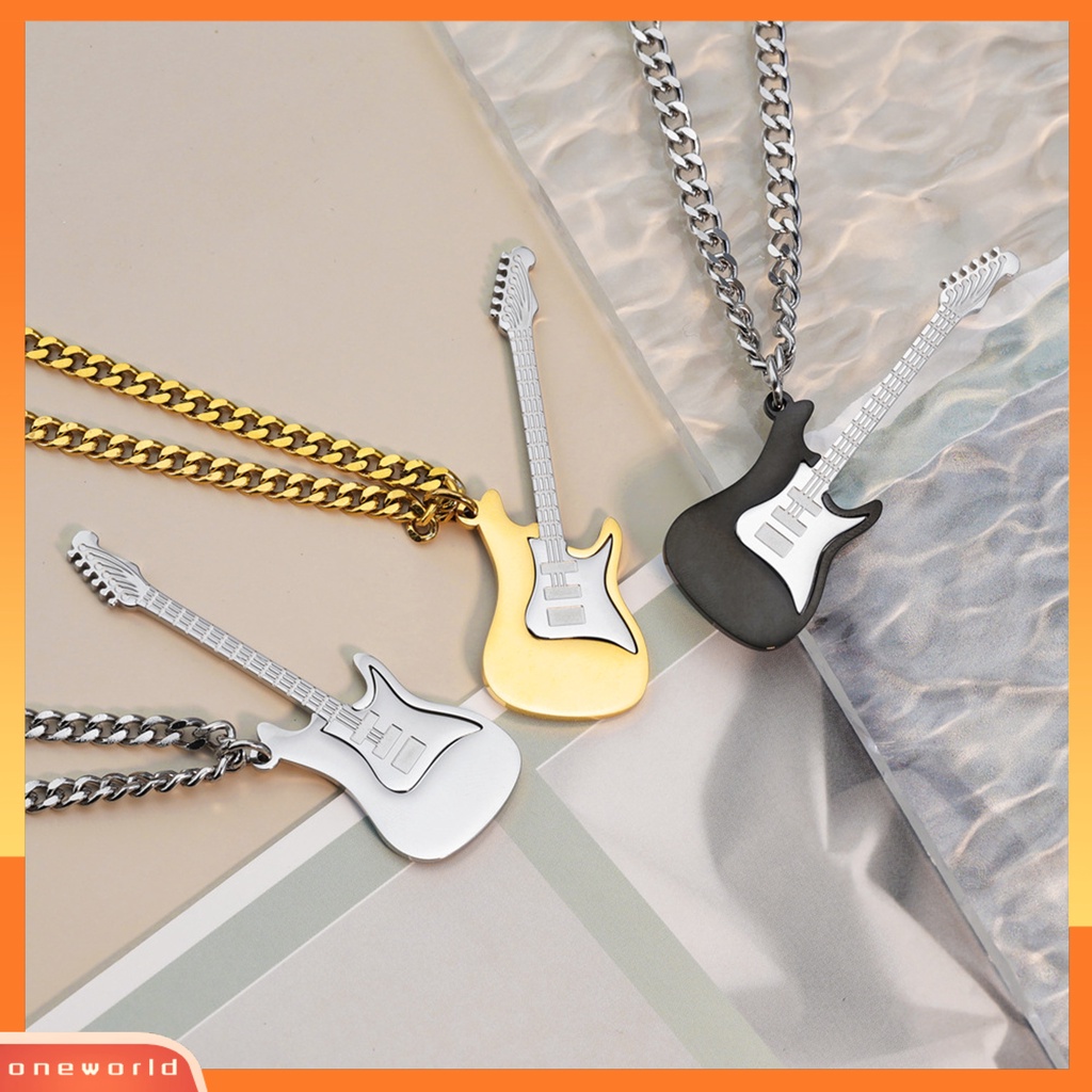 [ONE] Pria Kalung Punk Keren Hip Hop Kepribadian Stainless Steel Bass Gitar Liontin Klavikula Kalung Fashion Perhiasan