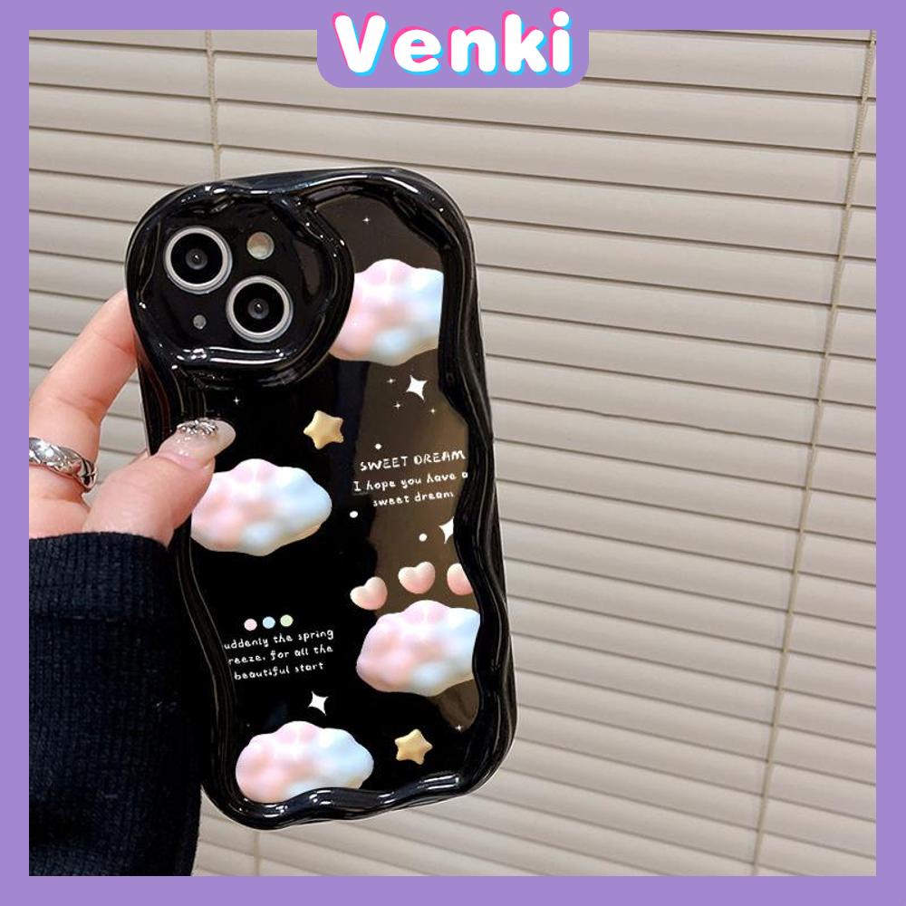 VENKI - For iPhone 11 iPhone Case 3D Curved Edge Wave Glossy Black TPU Airbag Shockproof Camera Cover Pink Clouds Compatible with iPhone 14 13 Pro max 12 Pro Max xr xs max 7 8Plus