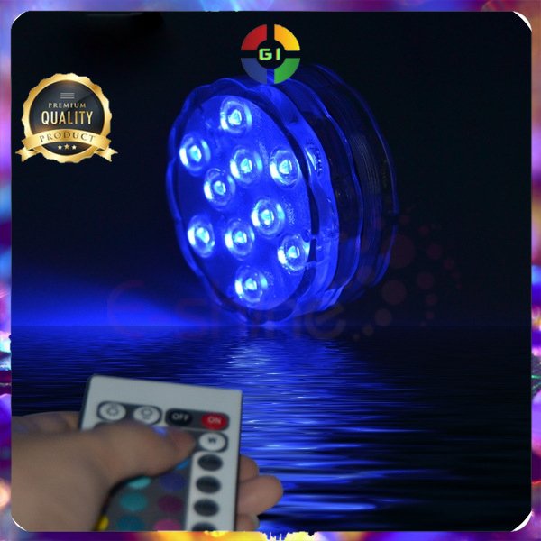 Lampu Hias RGB Bawah Air Submersible Waterproof 10 LED with Remote White