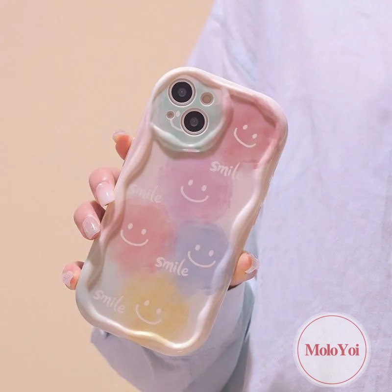 IPHONE Kartun Lucu Colorful Smiley Phone Cover Kompatibel Untuk Iphone11 12 14 13 Pro Max X7 8 6s 6 Plus XR XS Max SE 2020 7Plus 3D Wavy Curved Edge Soft Shockproof Glossy Case