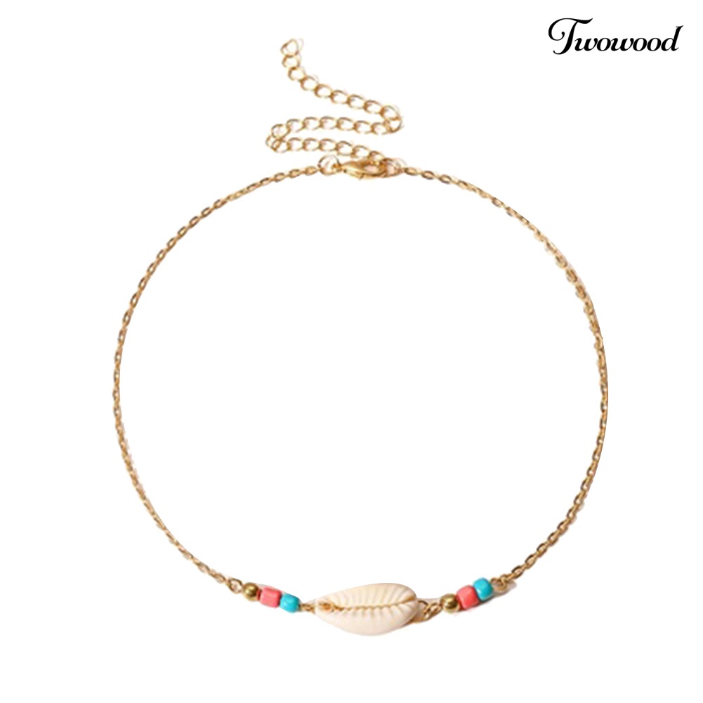 Twowood Bohemian Wanita Musim Panas Pantai Adjustable Manik-Manik Shell Choker Kalung Perhiasan