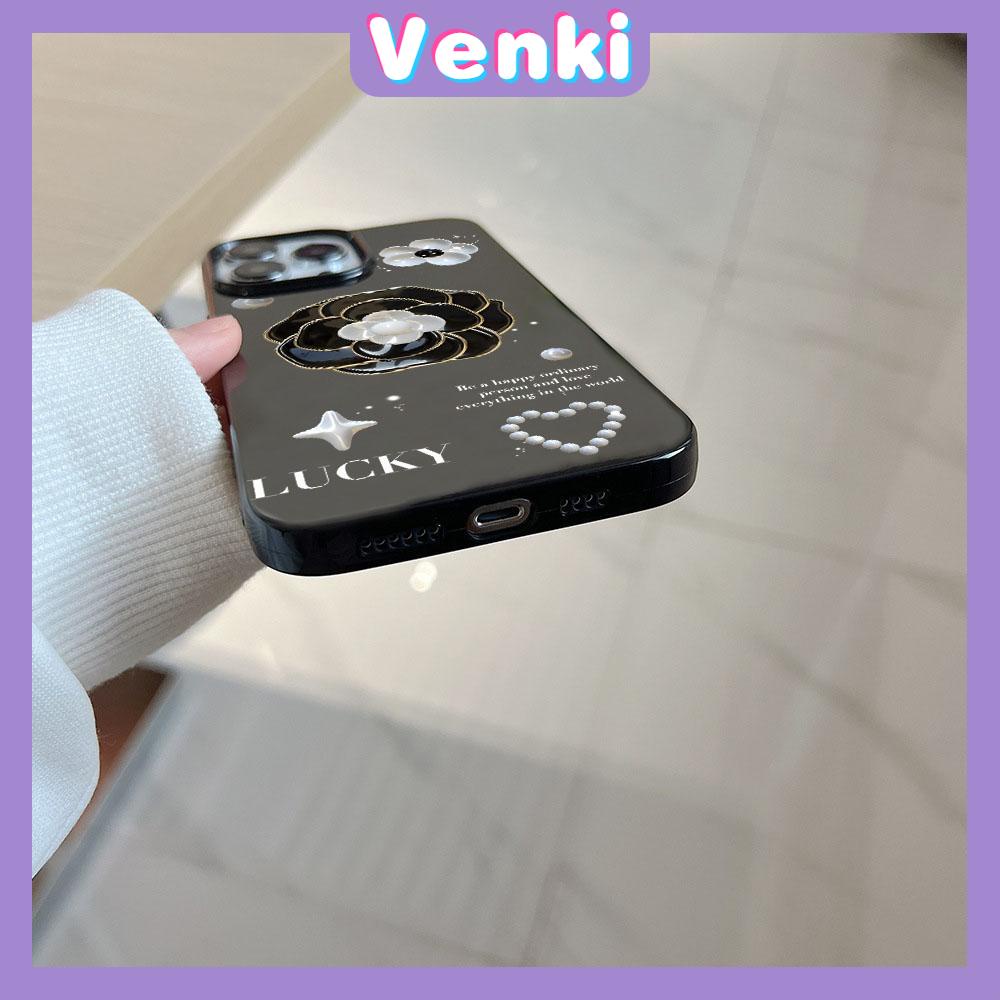 VENKI - For iPhone 11 iPhone Case Black Glossy TPU Soft Case Shockproof Protection Camera Black Flowers Compatible with iPhone 14 13 Pro max 12 Pro Max xr xs max 7Plus 8Plus