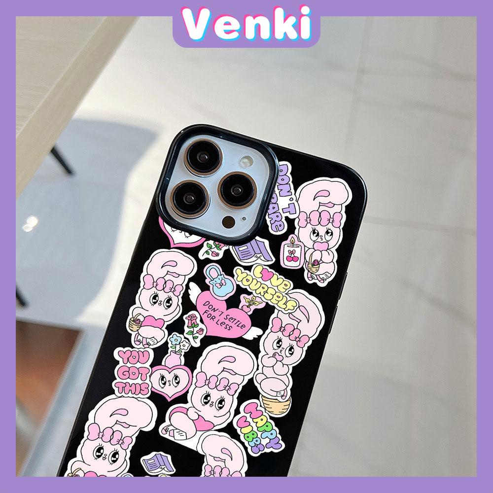 VENKI - For iPhone 11 iPhone Case Black Glossy TPU Soft Case Shockproof Protection Camera Happy Cute Bunny Compatible with iPhone 14 13 Pro max 12 Pro Max xr xs max 7Plus 8Plus