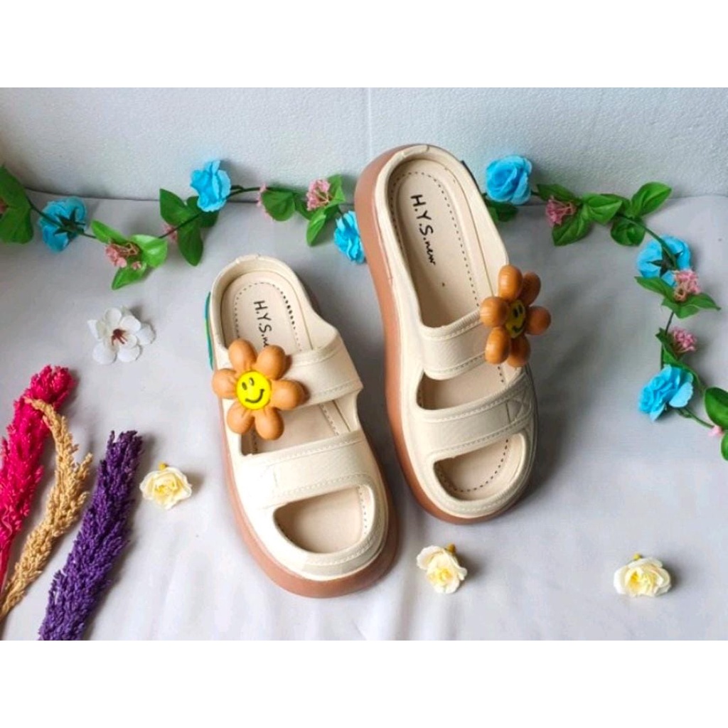 GN-029-1 Sandal Jelly Wanita Fashion Bunga Tali Dua Model Terbaru