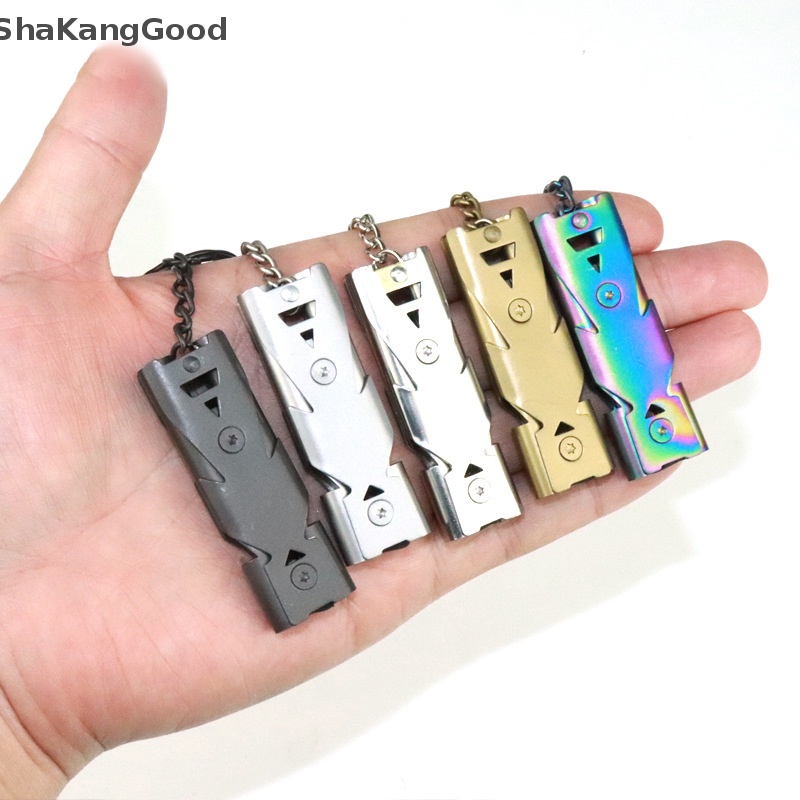 Skid al Tabung Ganda Survival Whistle Portable Stainless Steel Gantungan Kunci Outdoor Tools Training Whistle Untuk Camping Hiking SKK