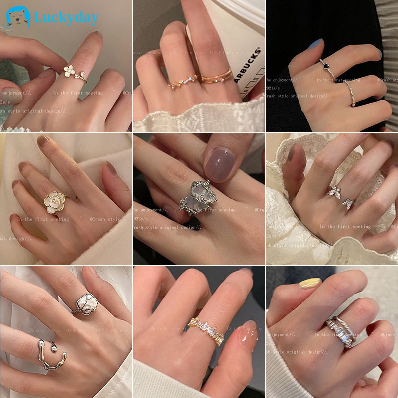 Yeezii Opal Kristal Zirkon Cincin Set Fashion Hati Kupu-Kupu Bunga Pembukaan Yang Dapat Disesuaikan Rings Untuk Aksesoris Perhiasan Wanita