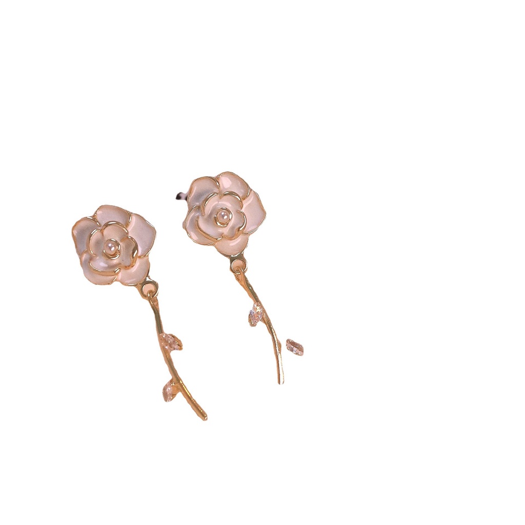 Anting Temperamen Canggih S925 Perak Jarum Putih Anting Kamelia Gunung