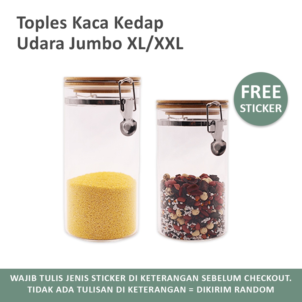 TATARUMA Kudo Jumbo - Toples Kaca Kedap Udara Tutup Bambu 1800ml 2100ml FREE STICKER