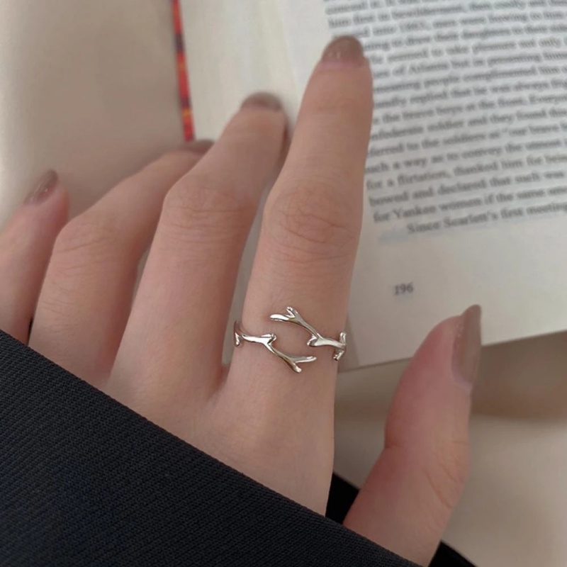 Kreatif Indah Fashion Wanita Cabang Daun Pembukaan Cincin Kepribadian Chic Sederhana Gadis Warna Perak Tanduk Adjustable Jari Cincin Perhiasan Hadiah