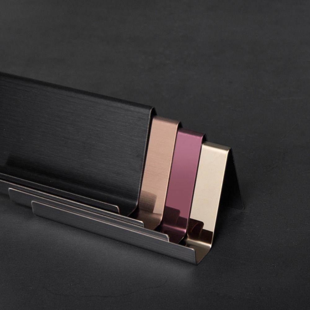 [Elegan] Pemegang Kartu Nama 4warna Meja Logam Desktop Penyimpanan High-End Stainless Steel Perlengkapan Kantor Memo Card Holder