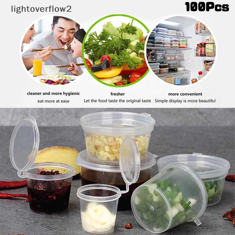 [lightoverflow2] 100pcs Kotak Kemasan Plastik Mini 20-40ML Disposable Sauce Cup Bulat Bening Bumbu Makanan Penyimpanan Wadah Box Organizer Dapur [ID]