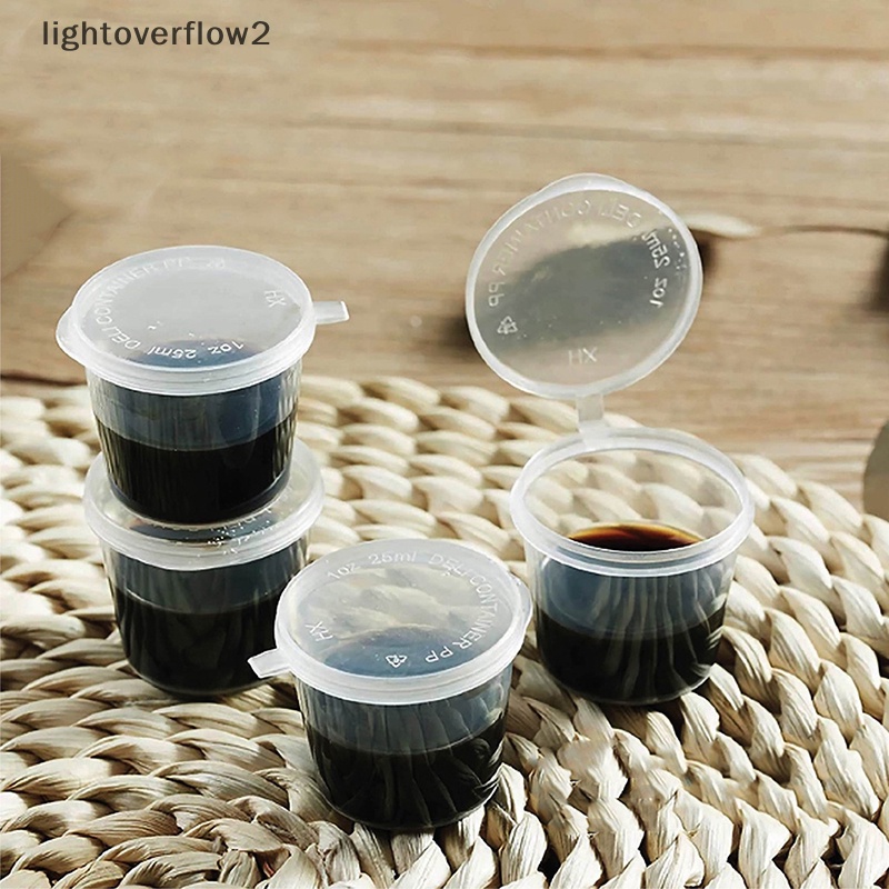 [lightoverflow2] 100pcs Kotak Kemasan Plastik Mini 20-40ML Disposable Sauce Cup Bulat Bening Bumbu Makanan Penyimpanan Wadah Box Organizer Dapur [ID]