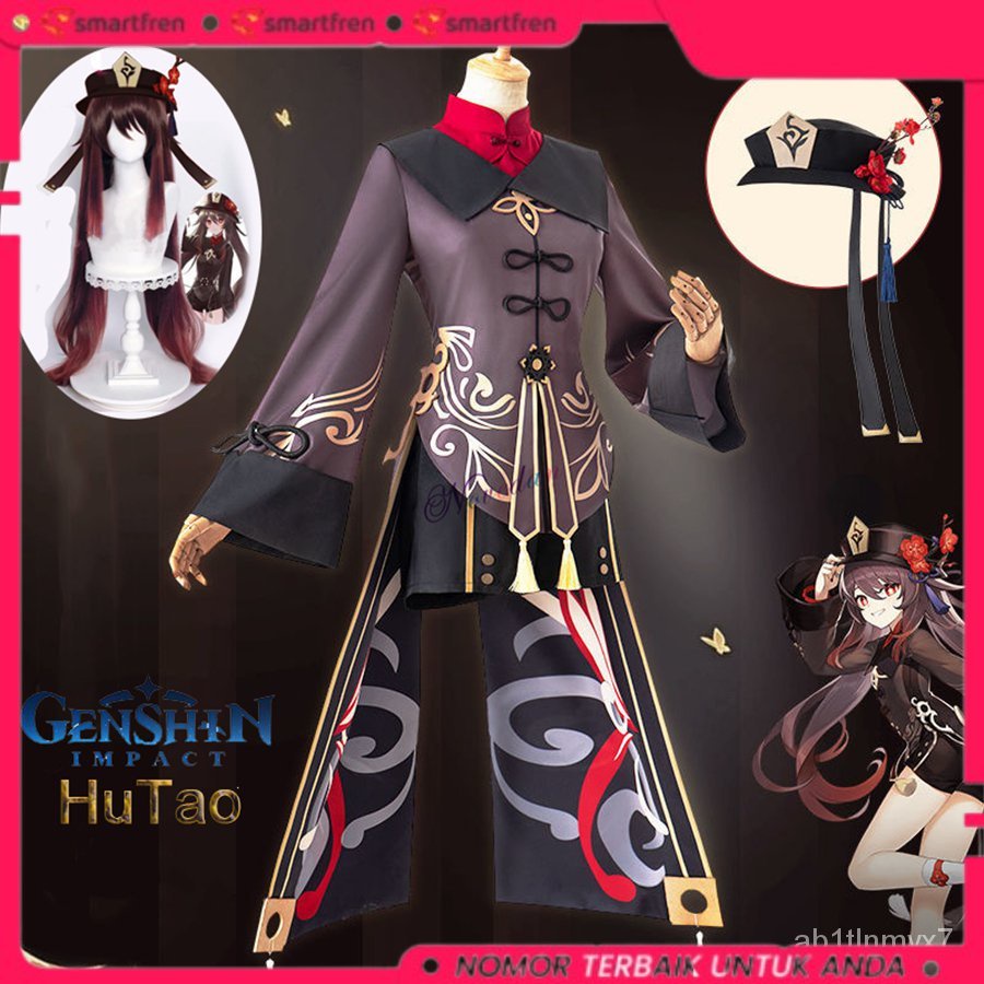 BISA COD 【Ready Stock】Genshin Impact Cosplay Hutao Costume Wanita Uniform Kostum Hutao Wig Cosplay A