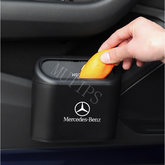 Mercedes Benz Tempat Sampah Mini Portabel Mobil Gantung Tutup Flip Dustbin Back Seat Waterproof ABS Kotak Penyimpanan Organizer Untuk EQE EQC W207 W211 W205 W212 W204 W220 W206 W124 W213 W218 W222