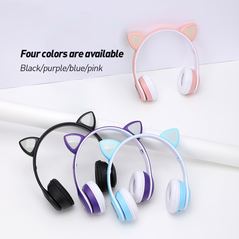 Headset Kucing LED TWS Bluetooth 5.0 Headphone LED Headset True Wireless Earphone Handsfree Kuping Kucing VIV-23