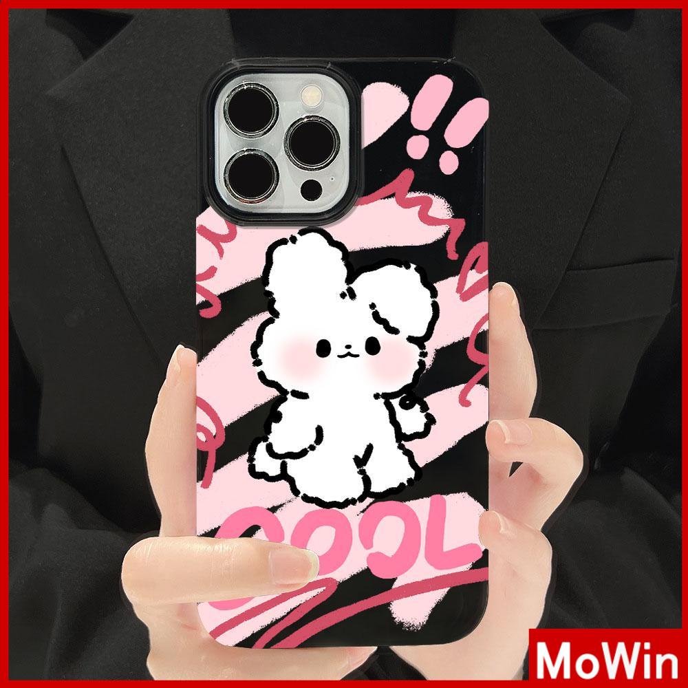 For iPhone 14 Pro Max iPhone Case Black Glossy TPU Soft Case Shockproof Protection Camera Cute Doodle Bunny Compatible with iPhone 13 Pro max 12 Pro Max 11 xr xs max 7Plus 8Plus