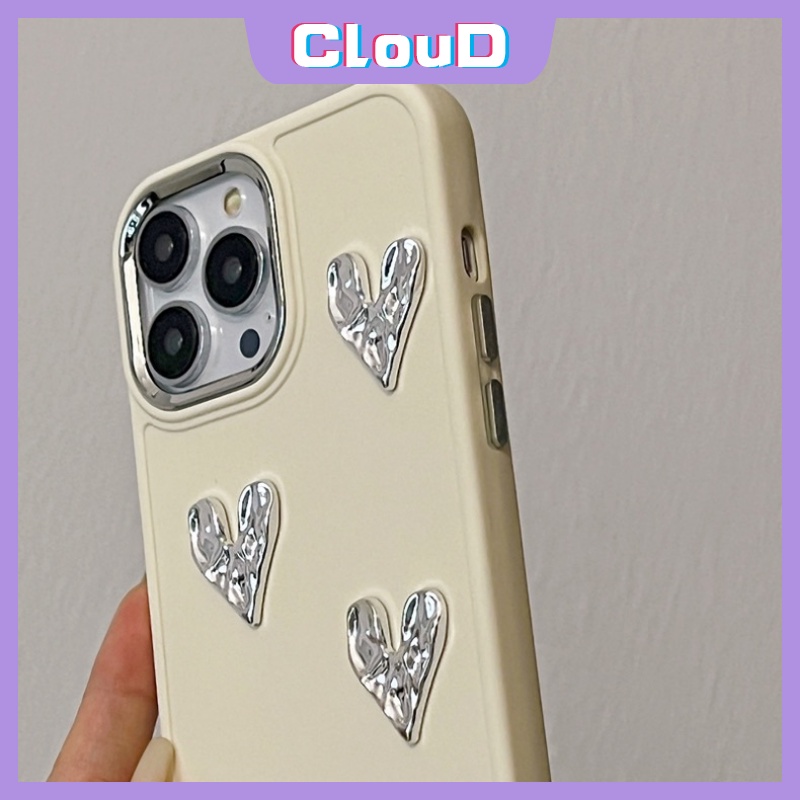 Casing Elektroplat Warna Permen Macaron Mewah Kompatibel untuk iPhone 11 13 14 12 Pro MAX 7Plus 8Plus XR XS MAX Sederhana Warna Solid 3D Cinta Pelapisan Hati Penutup Ponsel Lembut Persegi