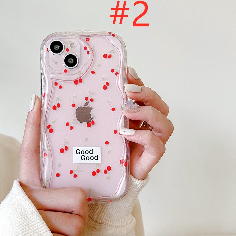 Pretty Floral Cherry Clear Wave Soft Case HP iP iPhone X XS XR 11 12 13 14 Pro Max Woman Girl FTD Casing Apple