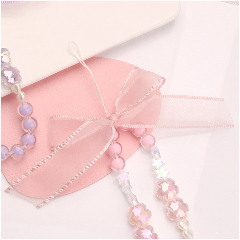 4warna Handmade Kasa Busur Bintang Manik-Manik Rantai Universal Phone Case Bluetooth Earphone Cover DIY Tali Anti-Hilang Untuk iPhone Untuk Samsung Untuk OPPO Untuk VIVO Untuk Huawei Untuk Redmi