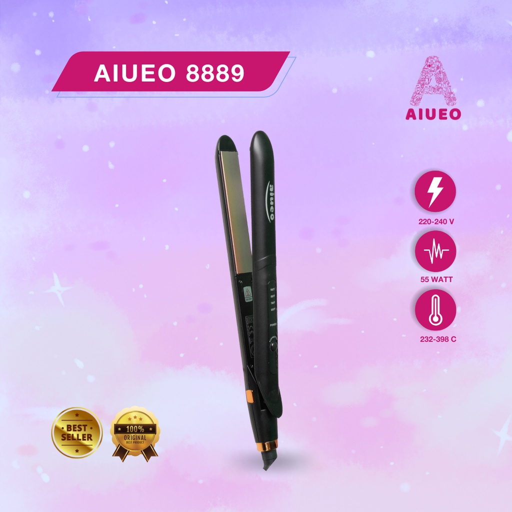 [GARANSI 18BLN] • Catokan Rambut Curly Hair Straightener AIUEO 8889 2in1 | Alat Catok Meluruskan dan Keriting  Rambut Recomended