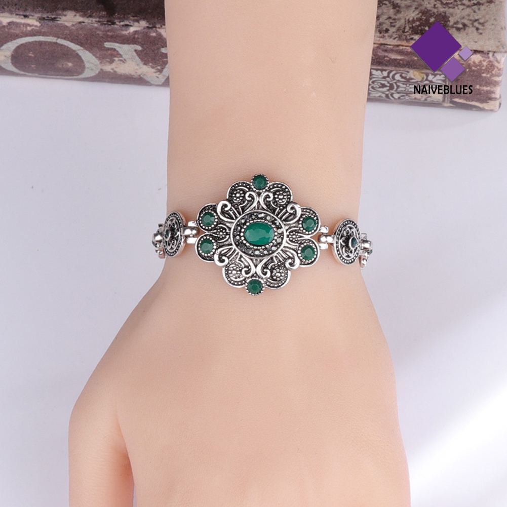 &lt; Naiveblues &gt; Vintage Bunga Buatan Permata Gelang Bangle Pesta Perhiasan Wanita Hadiah