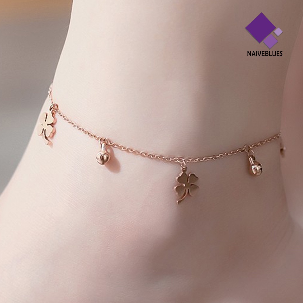 &lt; Naiveblues &gt; Lucky Clover Bells Charm Anklet Kaki Rantai Wanita Musim Panas Ankle Bracelet