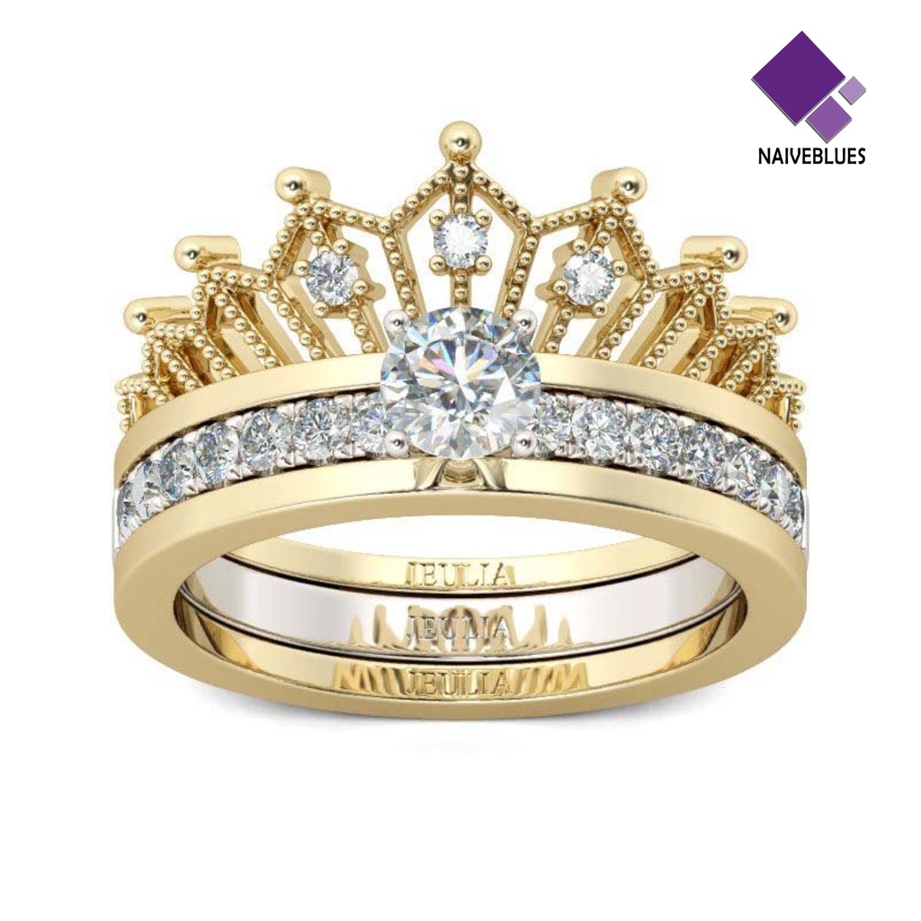 < Naiveblues > Dilepas Wanita Fashion Mahkota Berlian Imitasi Jari Cincin Pernikahan Pengantin Hadiah