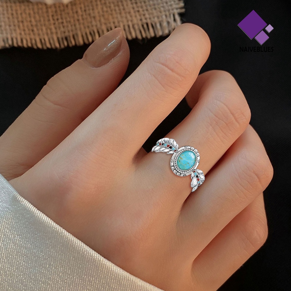 &lt; Naiveblues &gt; Gaya Etnik Pernyataan Sederhana Vintage Cincin Wanita Turquoise Eagle Ring Jewelry