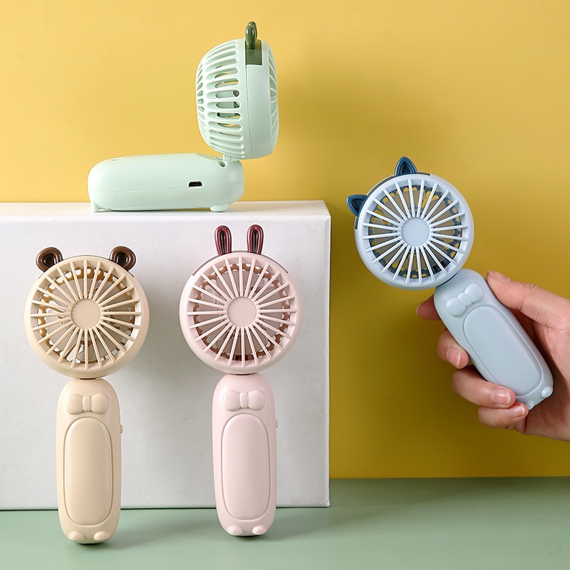 MMM Kipas Angin Mini Portable Karakter Rusa Rabbit Lucu Mini Fan Usb Rechargeable Kipas Genggam Stand Usb Charge Murah Import