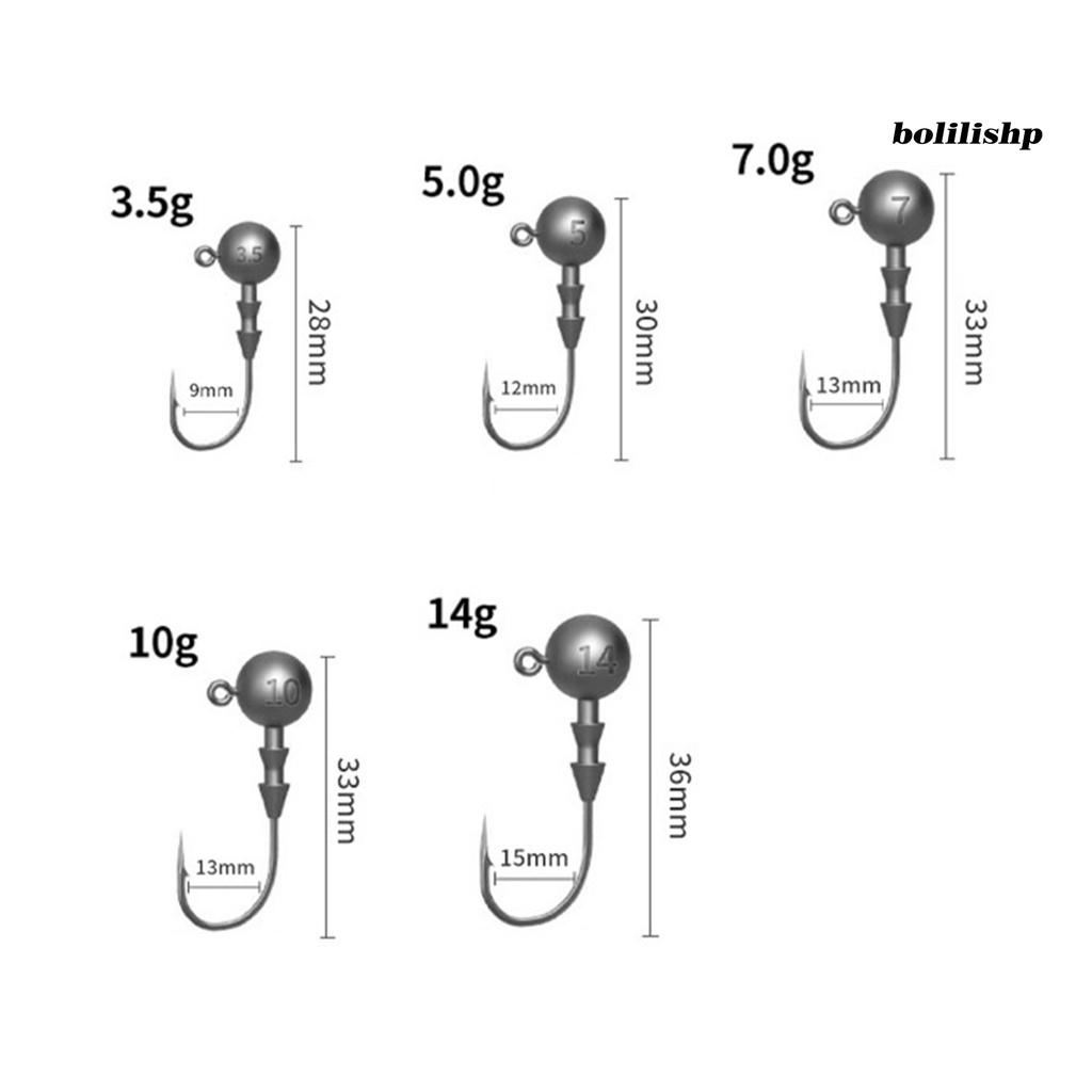 Bo-10pcs 3.5g-14g Memancing Kait Berduri Shank Paruh Umpan Paruh Kait Tajam Baja Karbon Tinggi Bulat Bola Jig Kepala Kait Untuk Air Tawar Air Asin