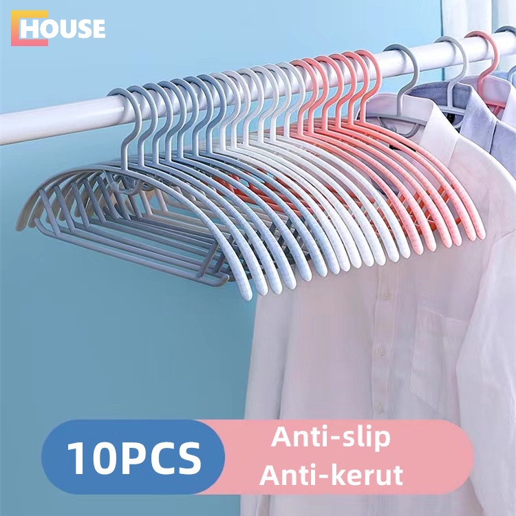 Hanger Plastik Lengkung Set Isi 10 Pcs Putih Abu / Gantungan Jemuran Baju Pakaian Aesthetic