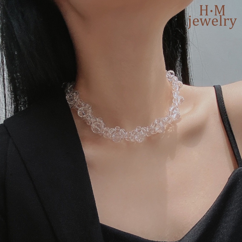 Kristal String Beads Bunga Magnetik Gesper Pendek Kalung Fashion Elegan Bermutu Tinggi Transparan Kristal Super Peri Kalung