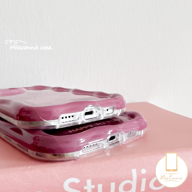 IPHONE Shockproof Phone Cover Kompatibel Untuk Iphone11 14 12 13 Pro Max X7 8 6s 6 Plus XR XS Max SE 2020 7Plus Kreatif Rose Pink Lattice 3D Wavy Curved Edge Soft Glossy Case