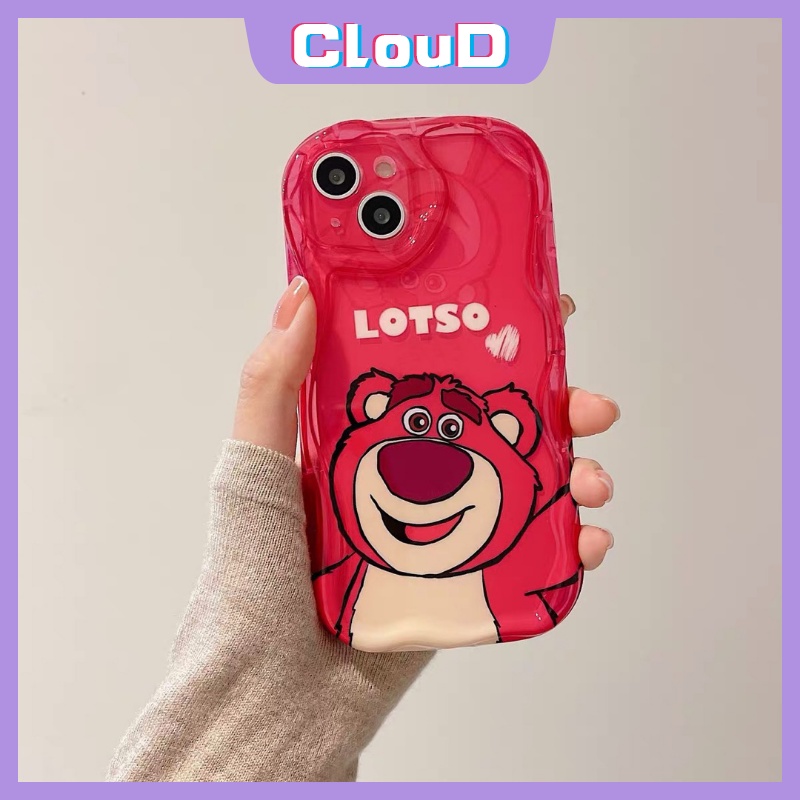 IPHONE Casing Manyo Kartun Tepi Melengkung Bergelombang 3D Kompatibel Untuk Iphone11 7Plus XR 12 13 14 Pro Max X7 8 6s 6 Plus XS Max SE 2020 Beruang Strawberry Lucu Shockproof Glossy Soft Cover