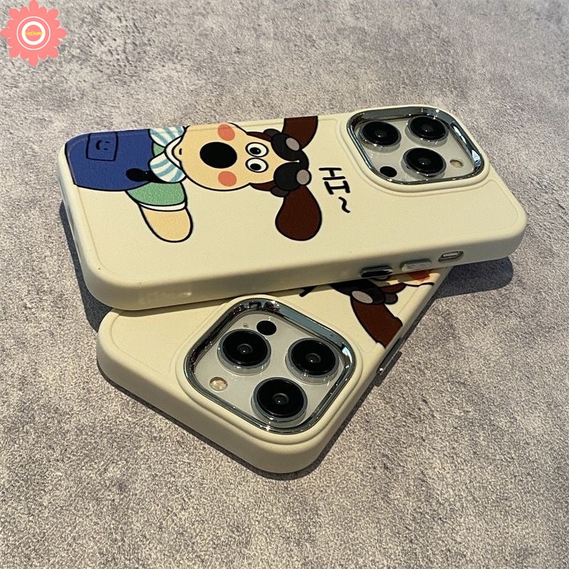 IPHONE 3d Mainan Anjing Lucu Plating Metal Frame Case Kompatibel Untuk Iphone7 8 Plus XR 11 12 14 13 Pro MAX 7plus X 8plus XS MAX Kartun Wallace Dan Gromit Electroplate Soft Cover