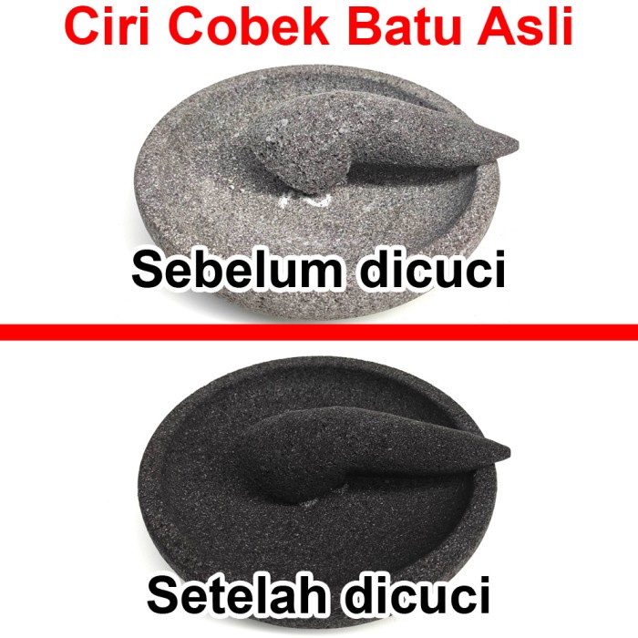 Cobek Batu Asli Original + Ulekan Munthu Muntu Muntilan Merapi - 22 cm